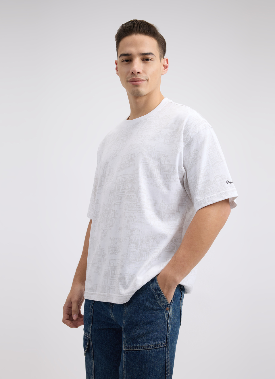 Men White Graphic Print Short Sleeve Oversized T-shirt, , large image number 3