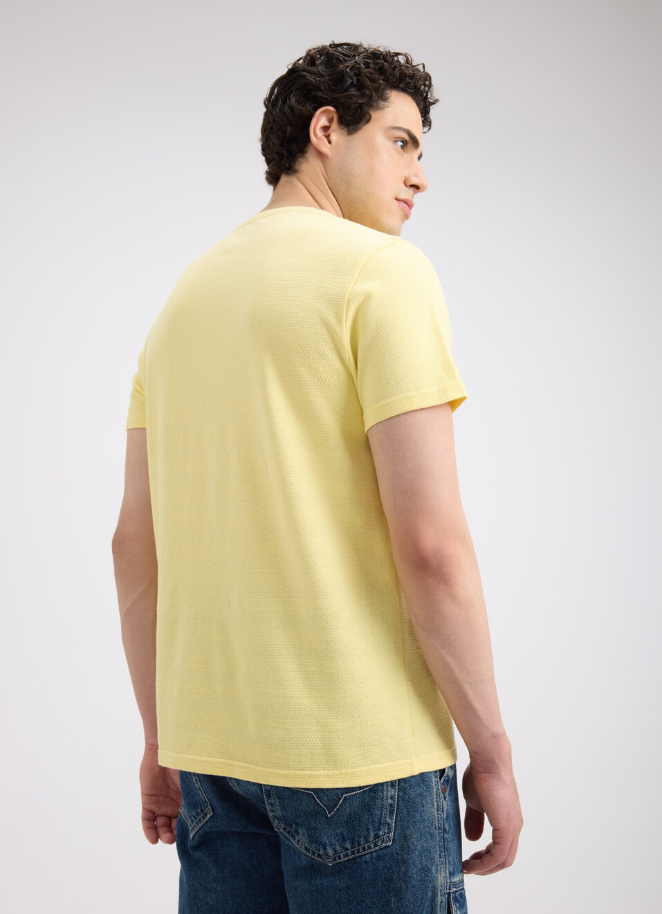Men Yellow Self Structured Short Sleeve T-shirt, , large image number 2