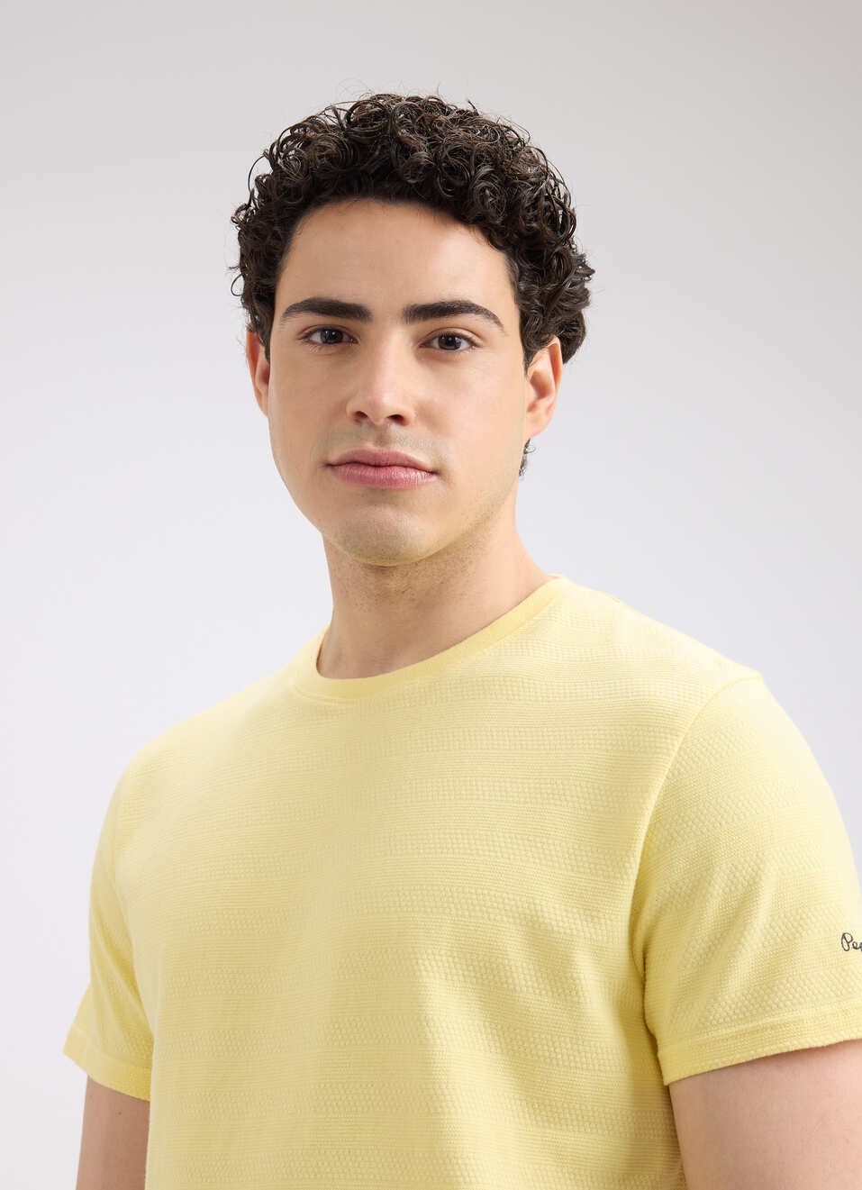 Men Yellow Self Structured Short Sleeve T-shirt, , large image number 4