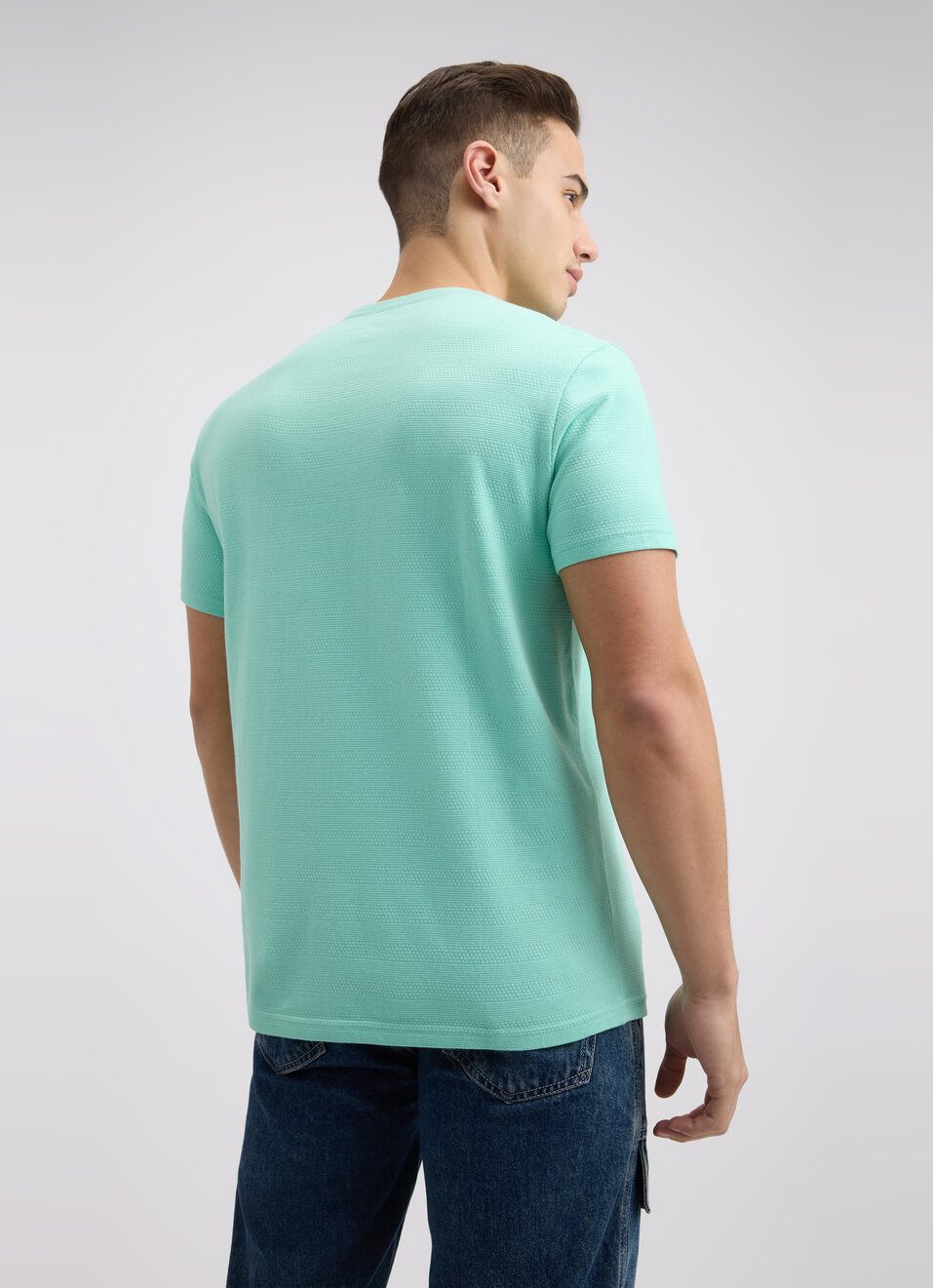 Men Green Self Structured Short Sleeve T-shirt, , large image number 2