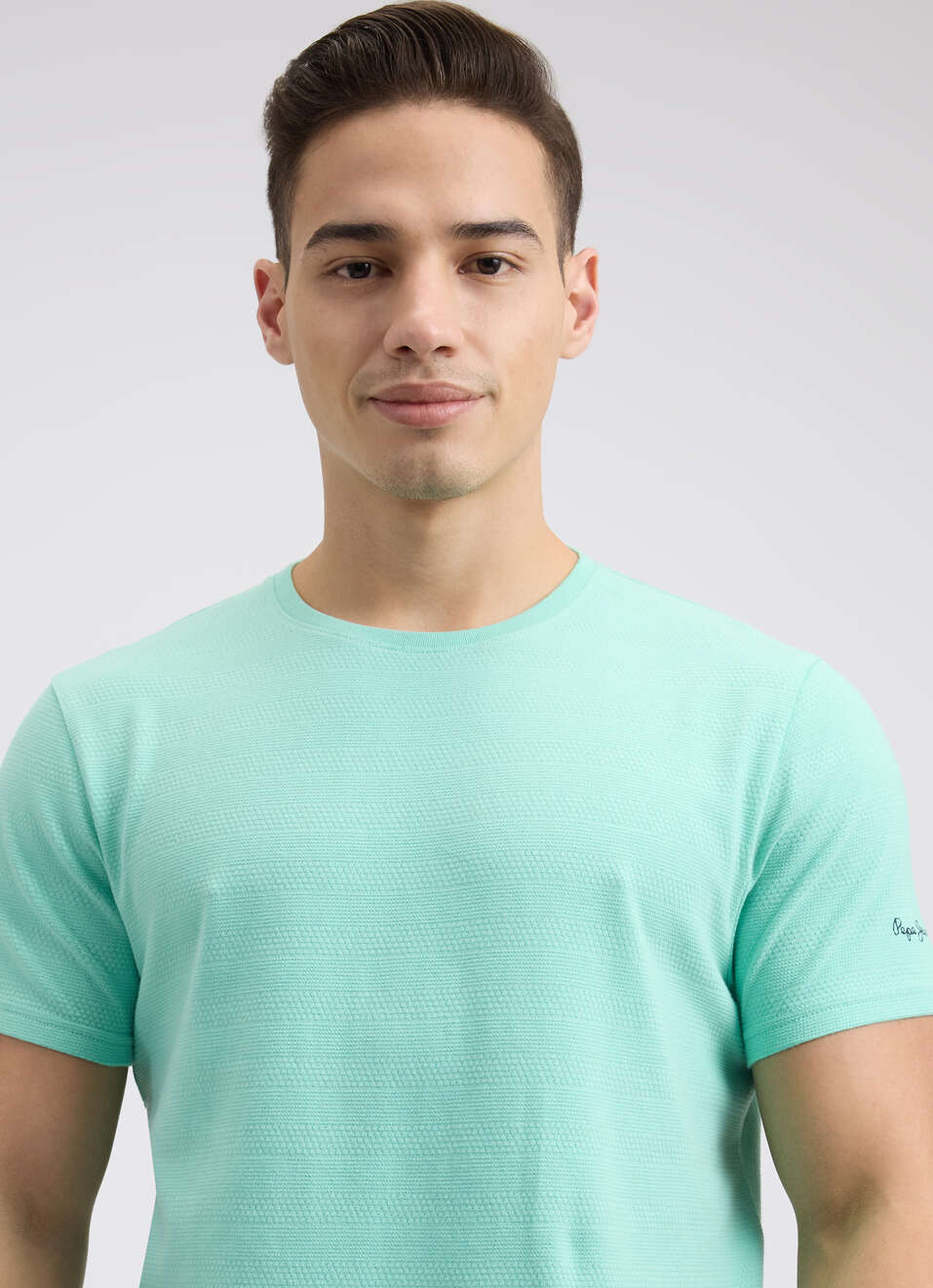 Men Green Self Structured Short Sleeve T-shirt, , large image number 4