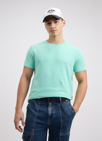 Men Green Self Structured Short Sleeve T-shirt