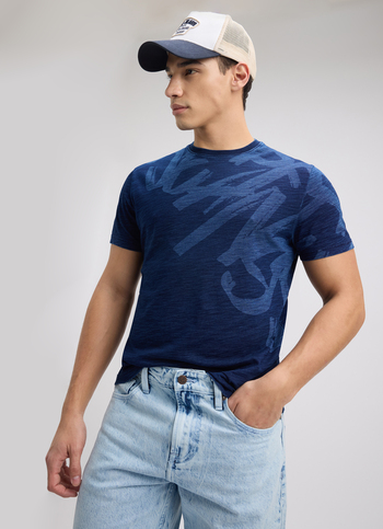 Men Indigo Graphic Print Short Sleeve T-shirt