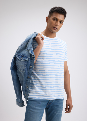 Men Blue Stripe Short Sleeve T-shirt