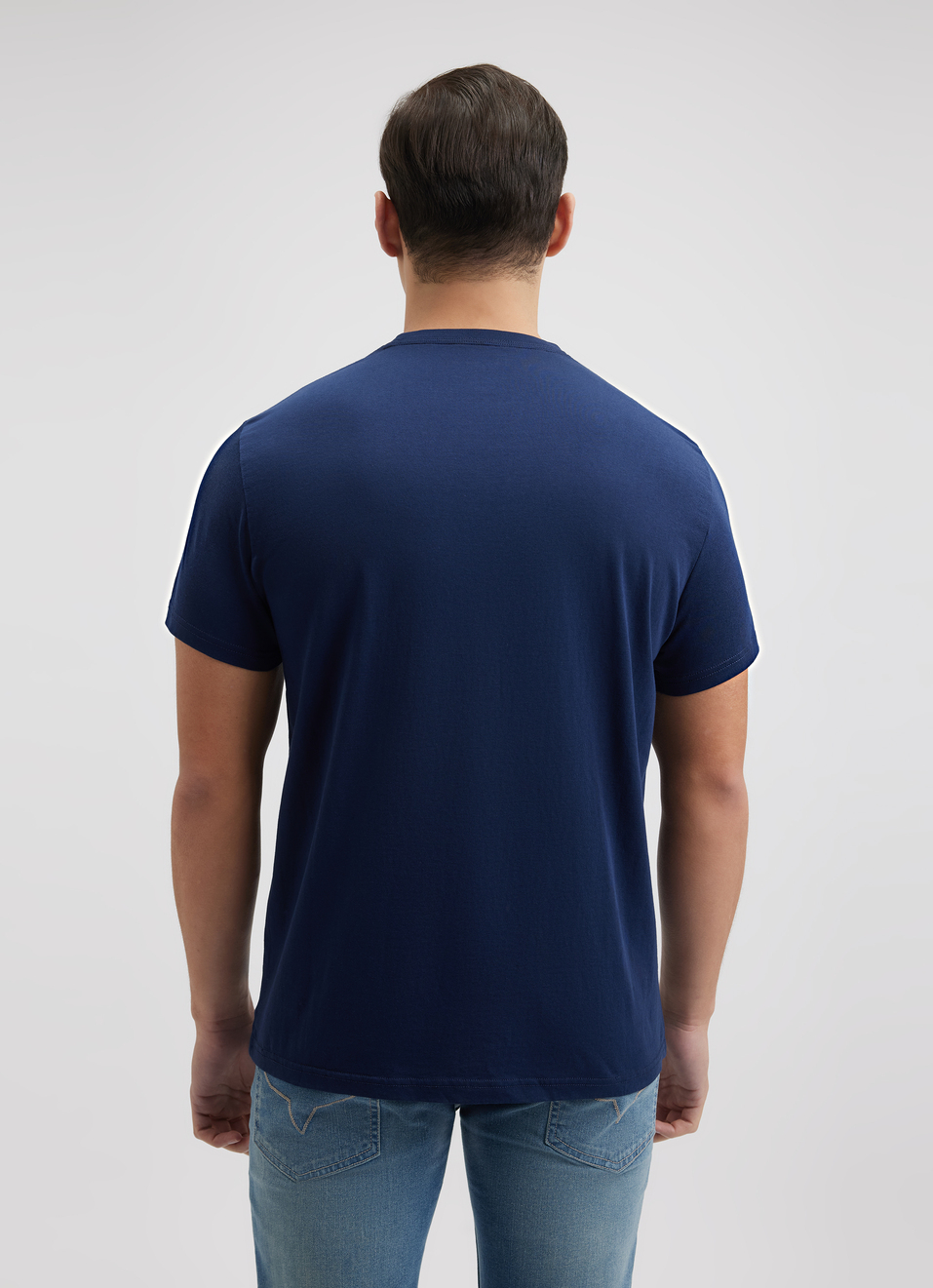 Men Navy Graphic Print Short Sleeve T-shirt, , large image number 2