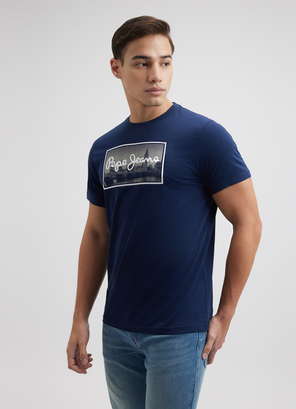 Men Navy Graphic Print Short Sleeve T-shirt, , large image number 3