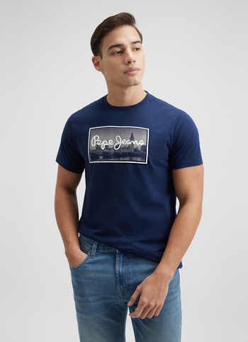 Men Navy Graphic Print Short Sleeve T-shirt