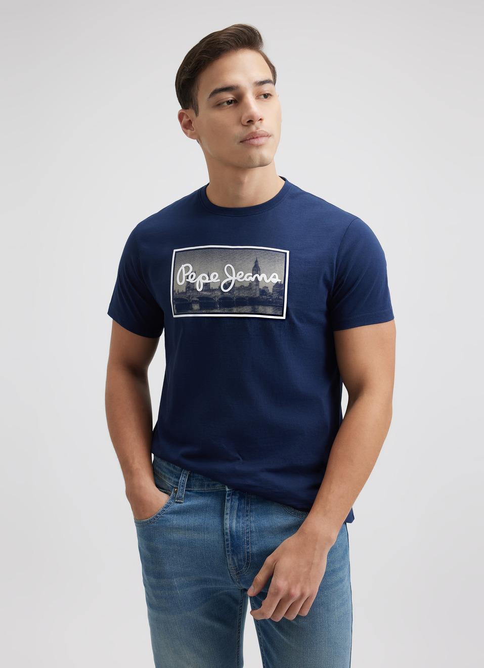 Men Navy Graphic Print Short Sleeve T-shirt, , large image number 0