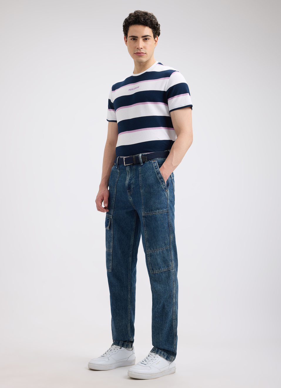 Men Navy Stripe Sporty Short Sleeve T-shirt, , large image number 5