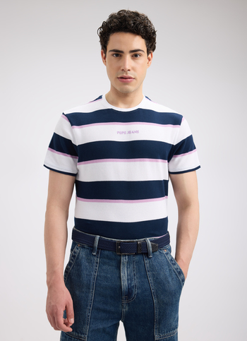 Men Navy Stripe Sporty Short Sleeve T-shirt