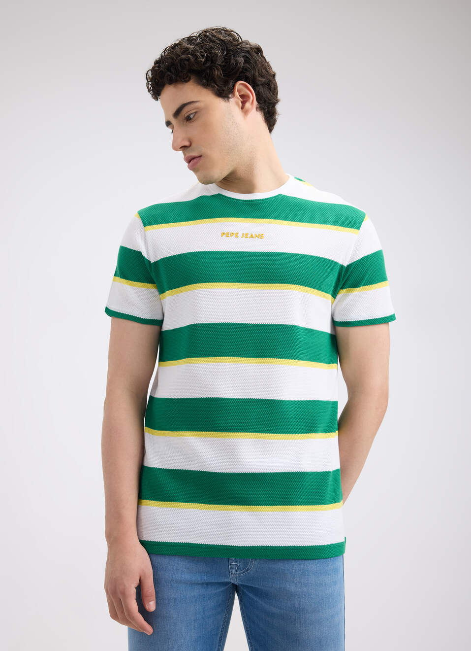 Men Green Stripe Sporty Short Sleeve T-shirt, , large image number 1