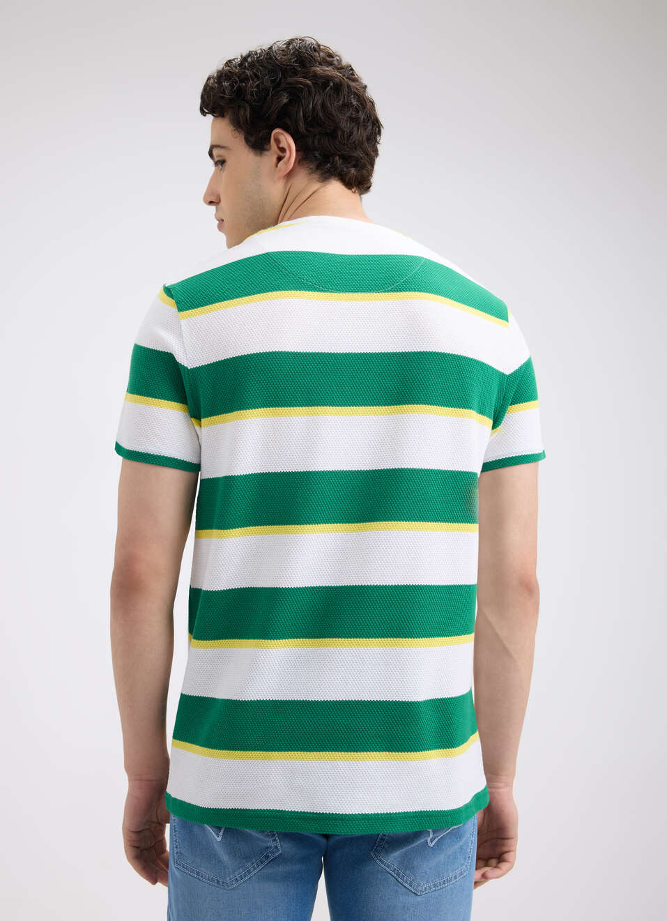 Men Green Stripe Sporty Short Sleeve T-shirt, , large image number 2