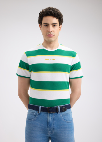 Men Green Stripe Sporty Short Sleeve T-shirt