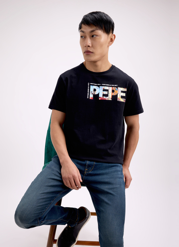 Men Black Back Print Short Sleeve T-shirt