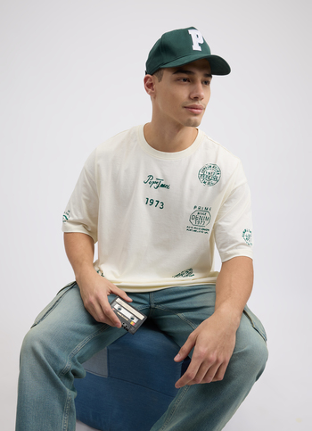 Men Off White Graphic Print Short Sleeve Oversized T-shirt