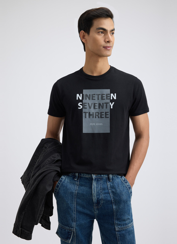 Men Black Graphic Print Short Sleeve Stretch T-shirt