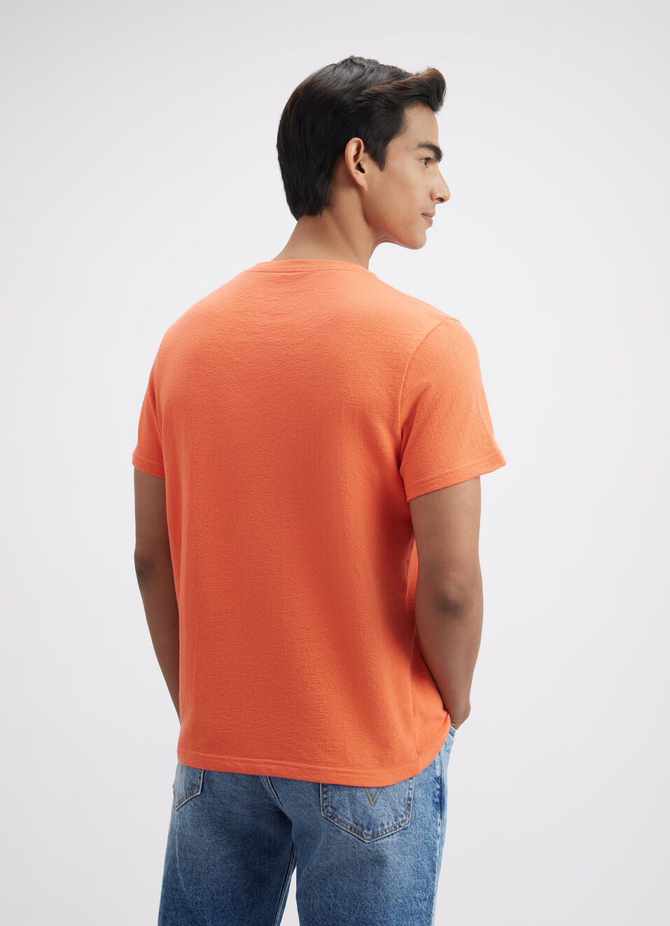 Men Orange Embroidered Short Sleeve T-shirt, , large image number 2