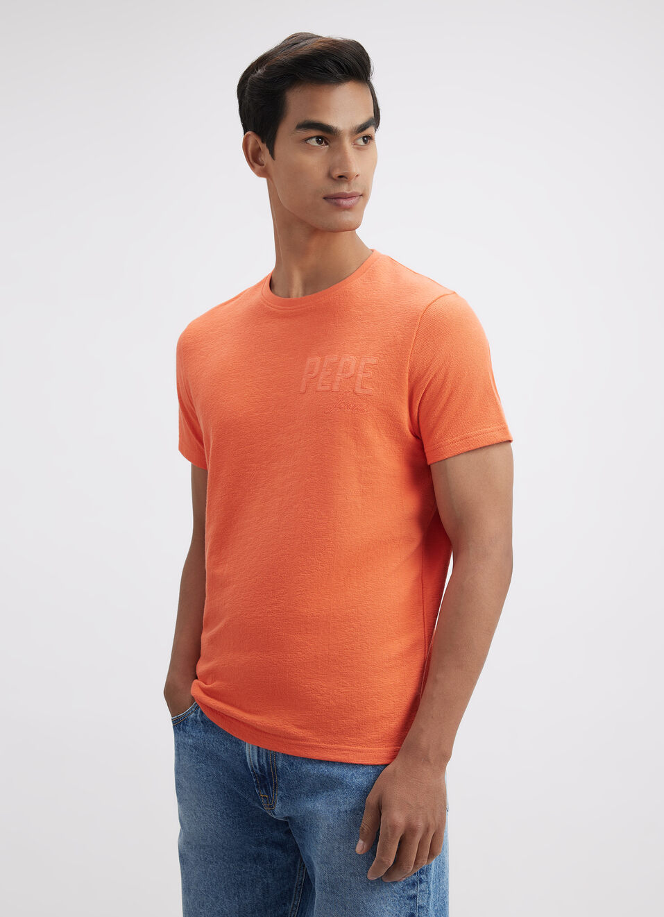 Men Orange Embroidered Short Sleeve T-shirt, , large image number 3