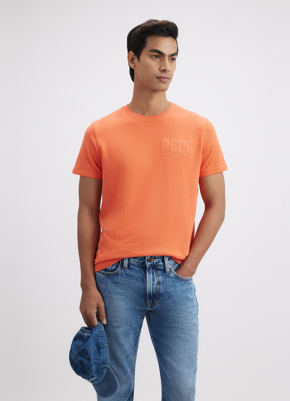 Men Orange Embroidered Short Sleeve T-shirt, , large image number 0