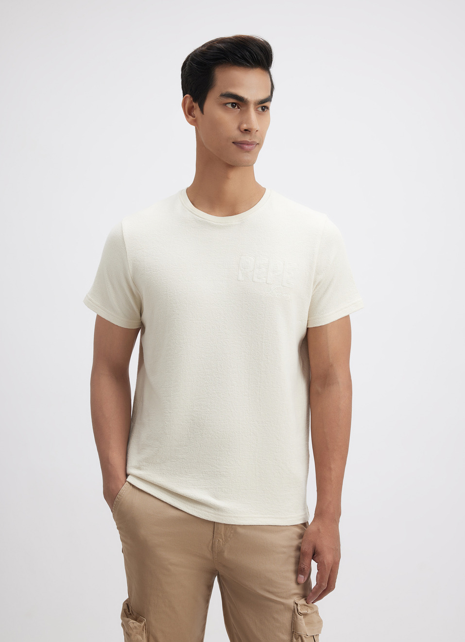 Men White Embroidered Short Sleeve T-shirt, , large image number 1