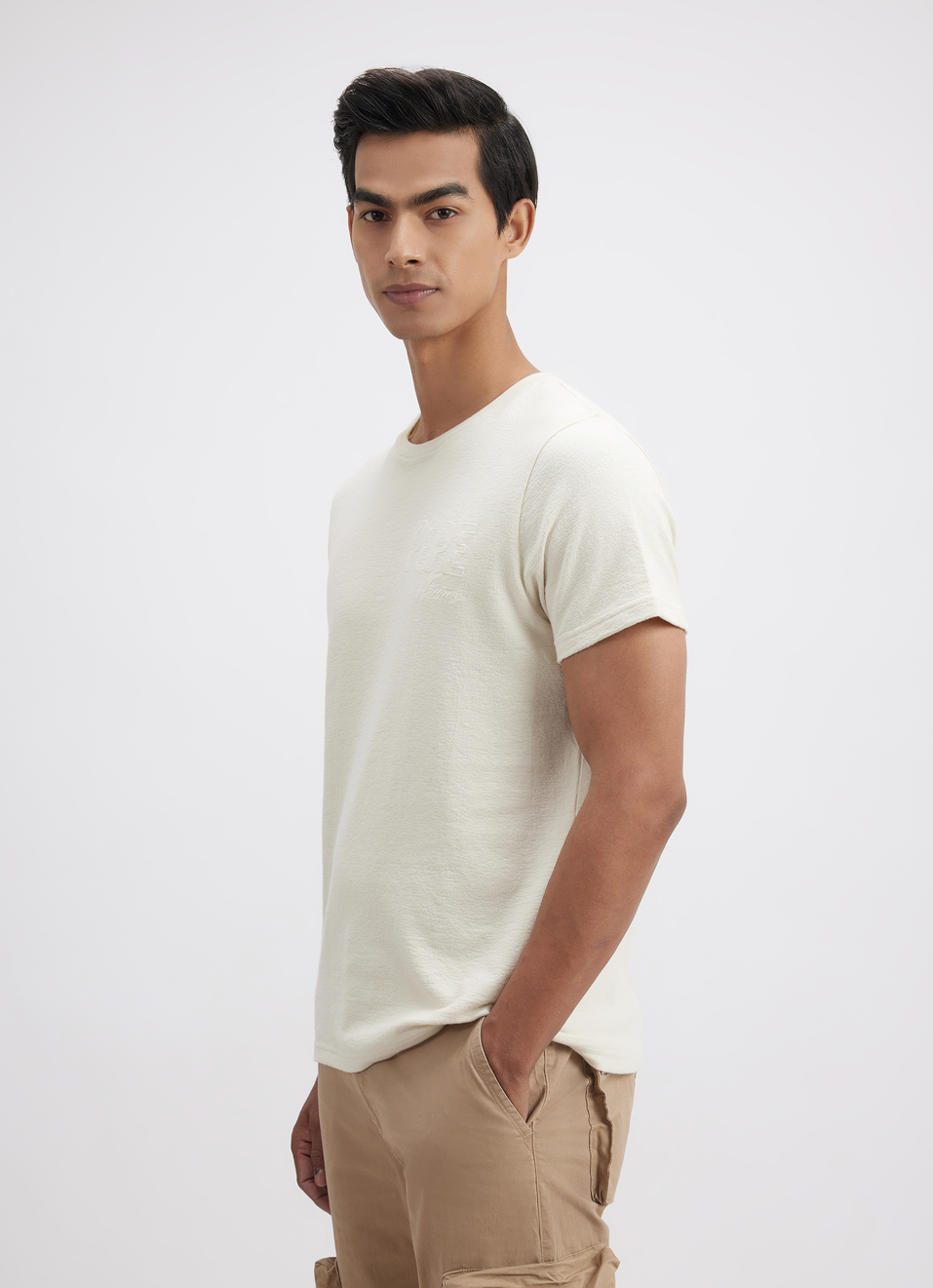 Men White Embroidered Short Sleeve T-shirt, , large image number 3