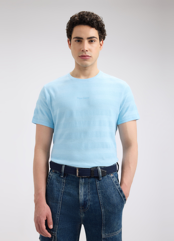 Men Blue Stripe Short Sleeve T-shirt