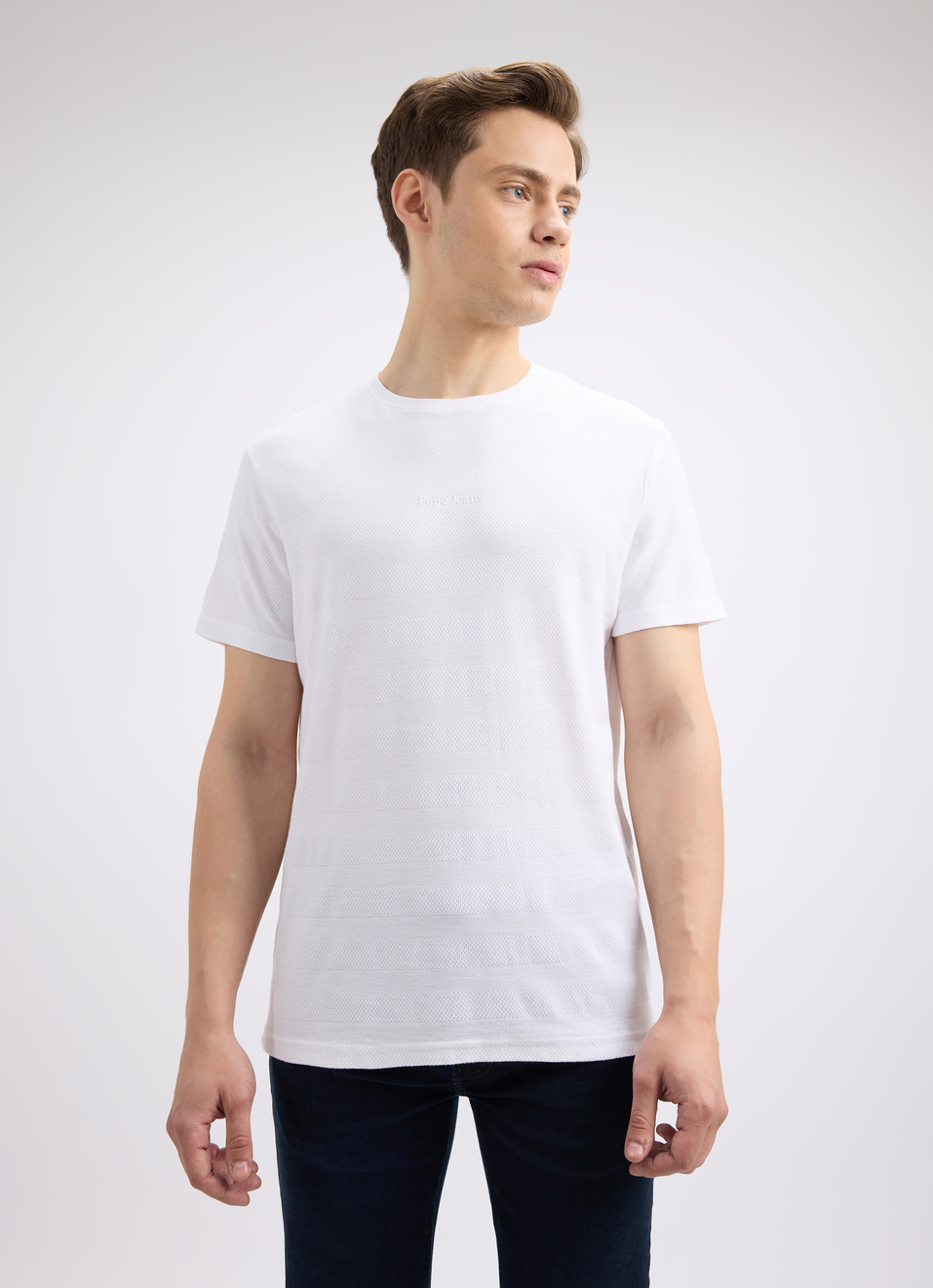 Men Ecru Stripe Short Sleeve T-shirt, , large image number 1