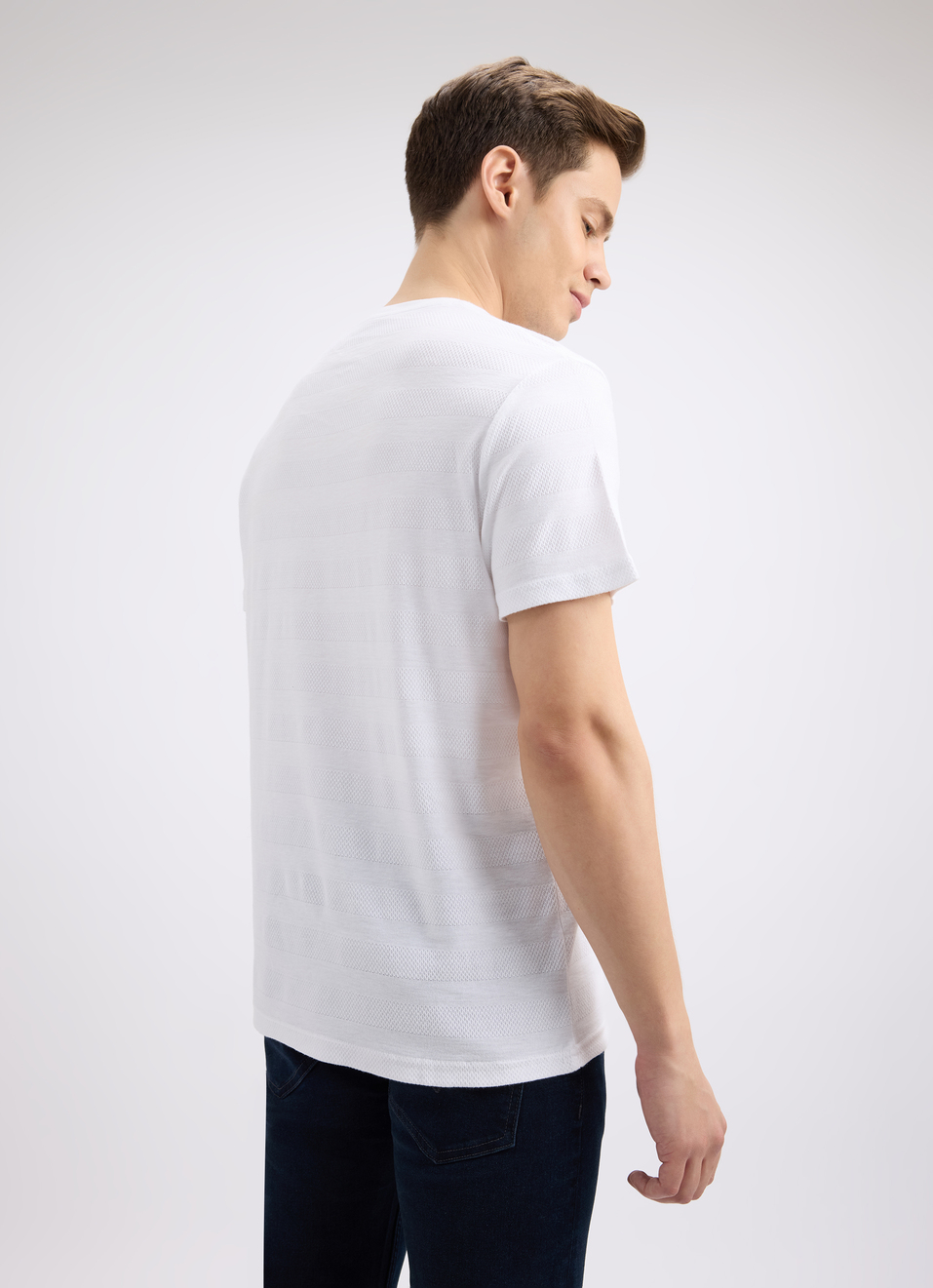 Men Ecru Stripe Short Sleeve T-shirt, , large image number 2