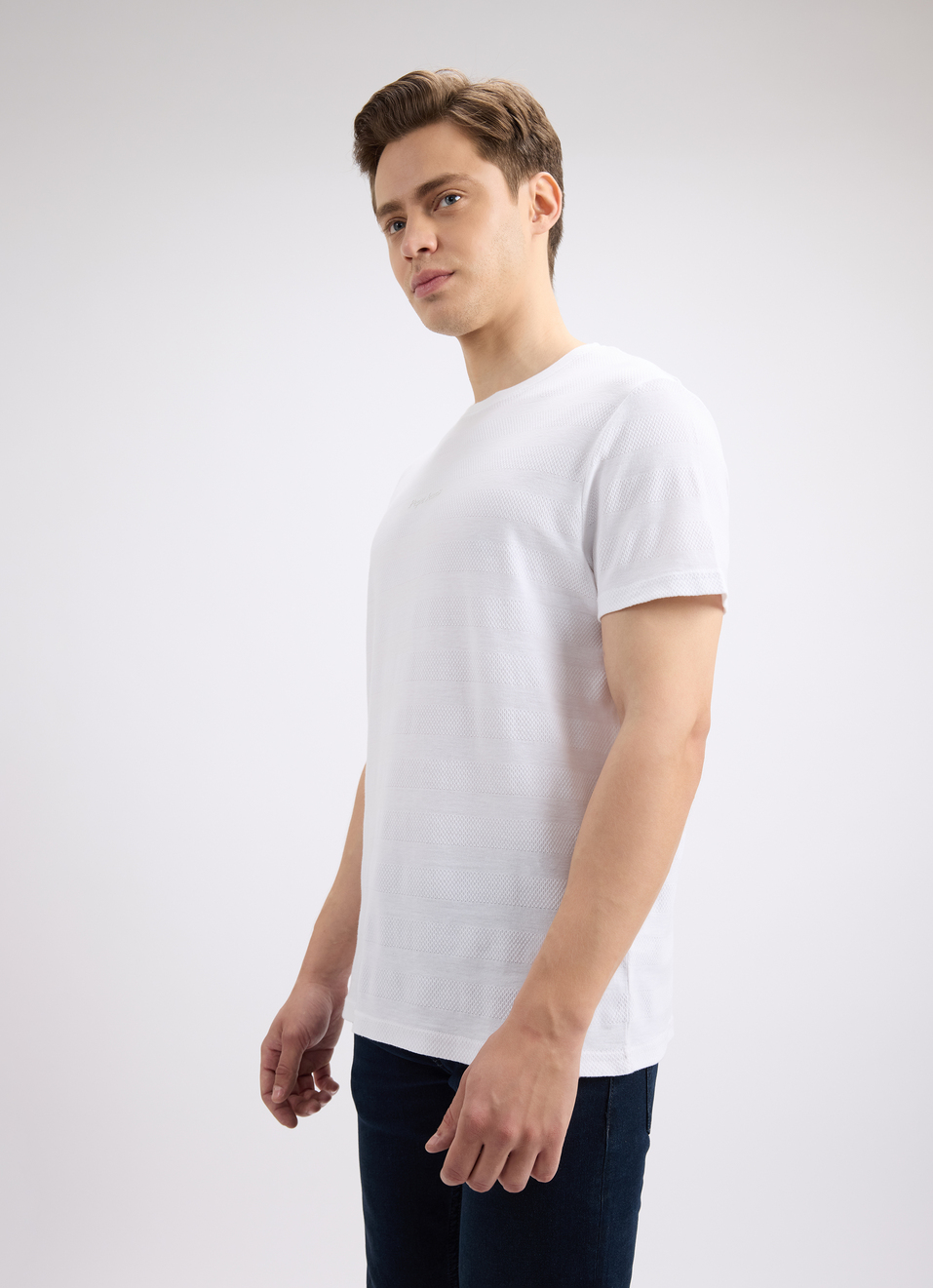 Men Ecru Stripe Short Sleeve T-shirt, , large image number 3