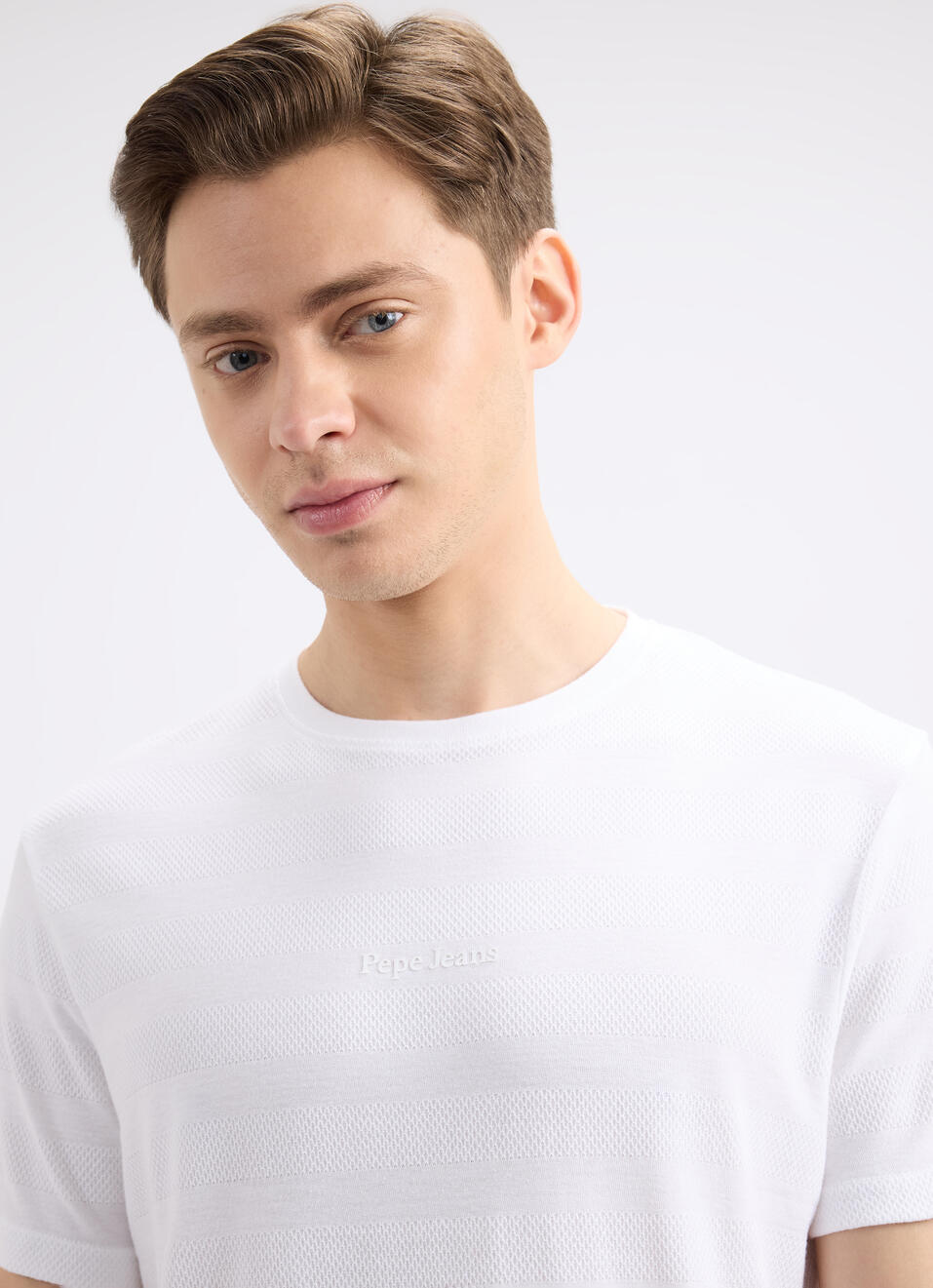 Men Ecru Stripe Short Sleeve T-shirt, , large image number 4