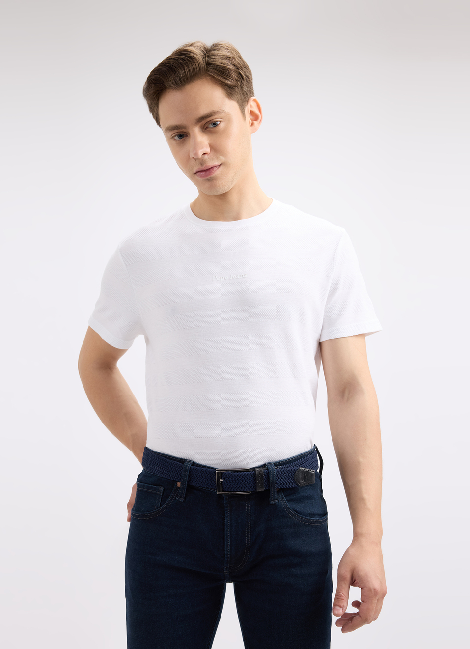 Men Ecru Stripe Short Sleeve T-shirt, , large image number 0