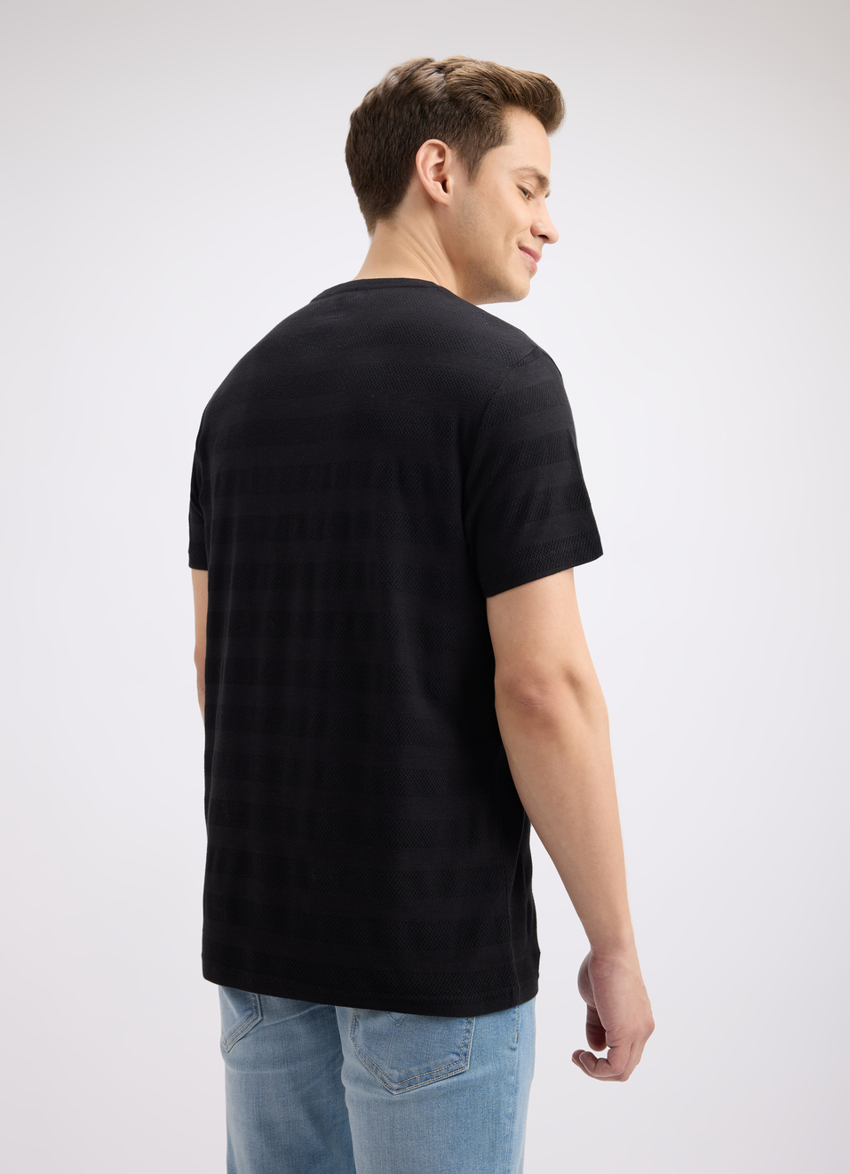 Men Black Stripe Short Sleeve T-shirt, , large image number 2