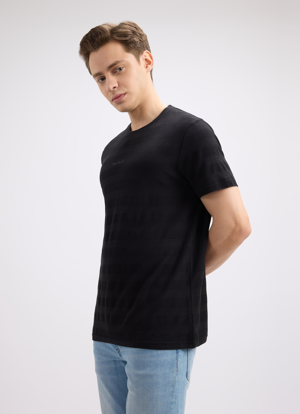 Men Black Stripe Short Sleeve T-shirt, , large image number 3