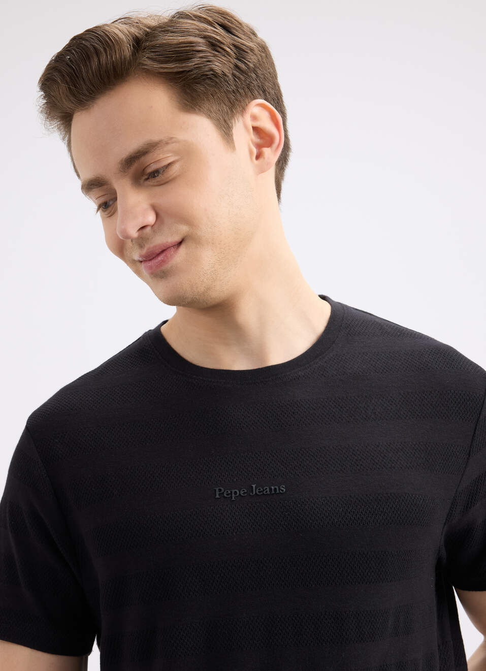 Men Black Stripe Short Sleeve T-shirt, , large image number 4