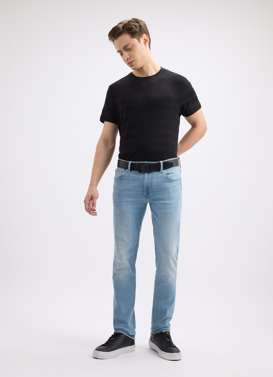 Men Black Stripe Short Sleeve T-shirt, , large image number 5