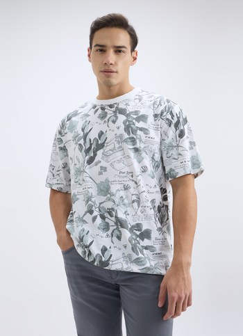 Men White Tropical Print Short Sleeve T-shirt