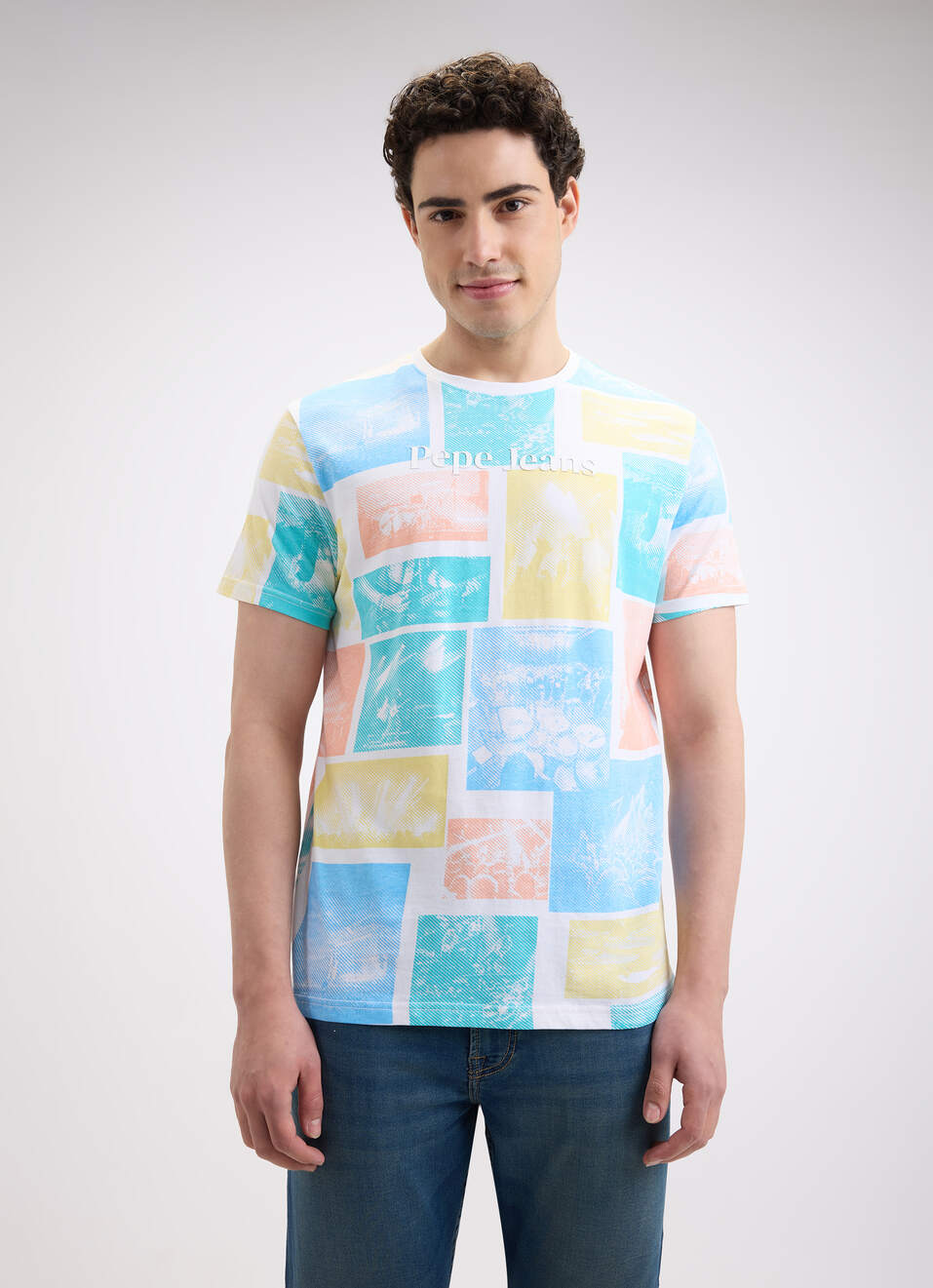 Men Blue Graphic Print Short Sleeve T-shirt, , large image number 1