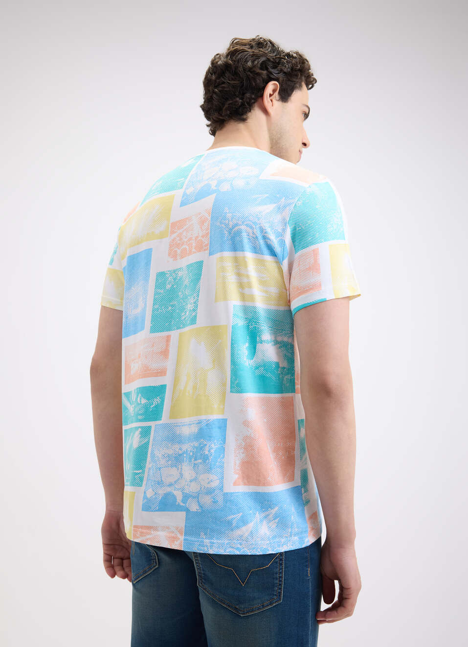 Men Blue Graphic Print Short Sleeve T-shirt, , large image number 2