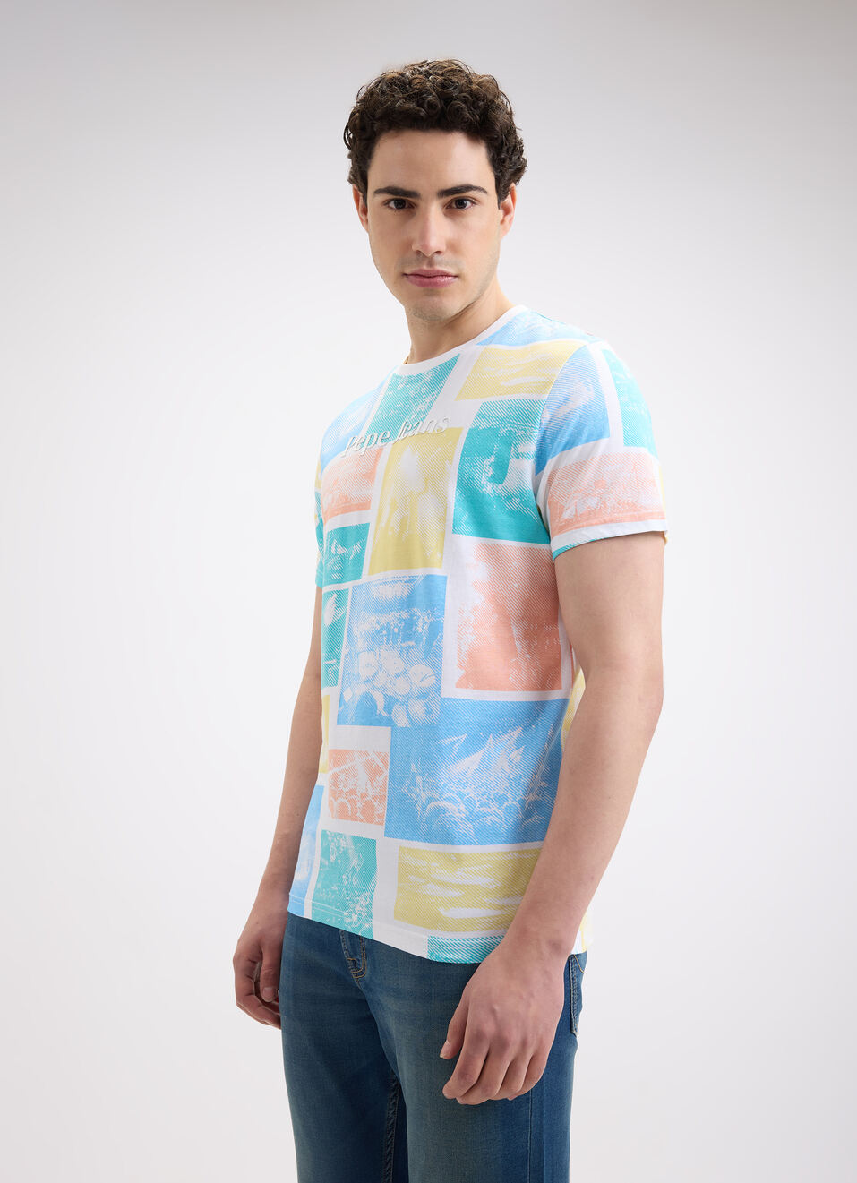 Men Blue Graphic Print Short Sleeve T-shirt, , large image number 3