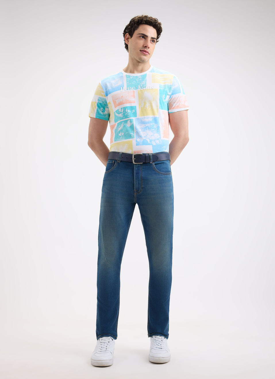 Men Blue Graphic Print Short Sleeve T-shirt, , large image number 5
