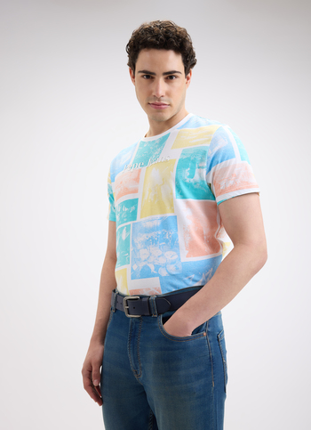 Men Blue Graphic Print Short Sleeve T-shirt