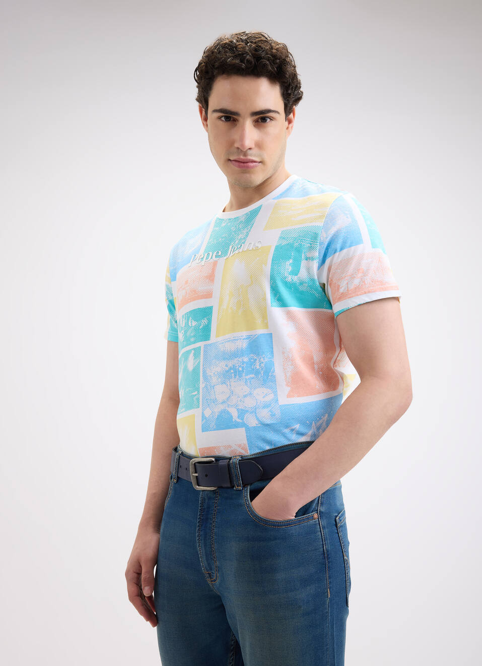 Men Blue Graphic Print Short Sleeve T-shirt, , large image number 0