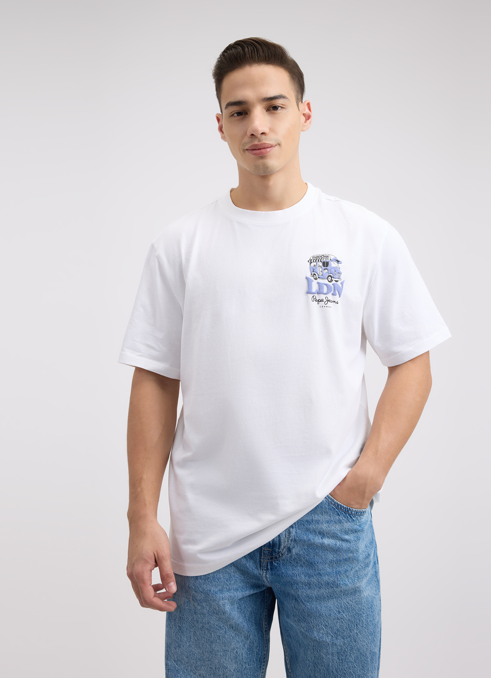 Men White Back Print Short Sleeve T-shirt, , large image number 1