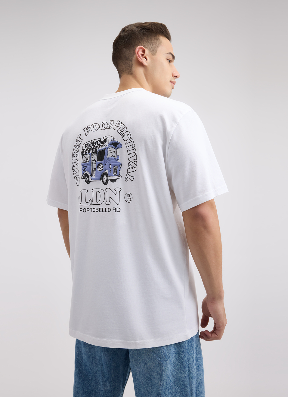 Men White Back Print Short Sleeve T-shirt, , large image number 2