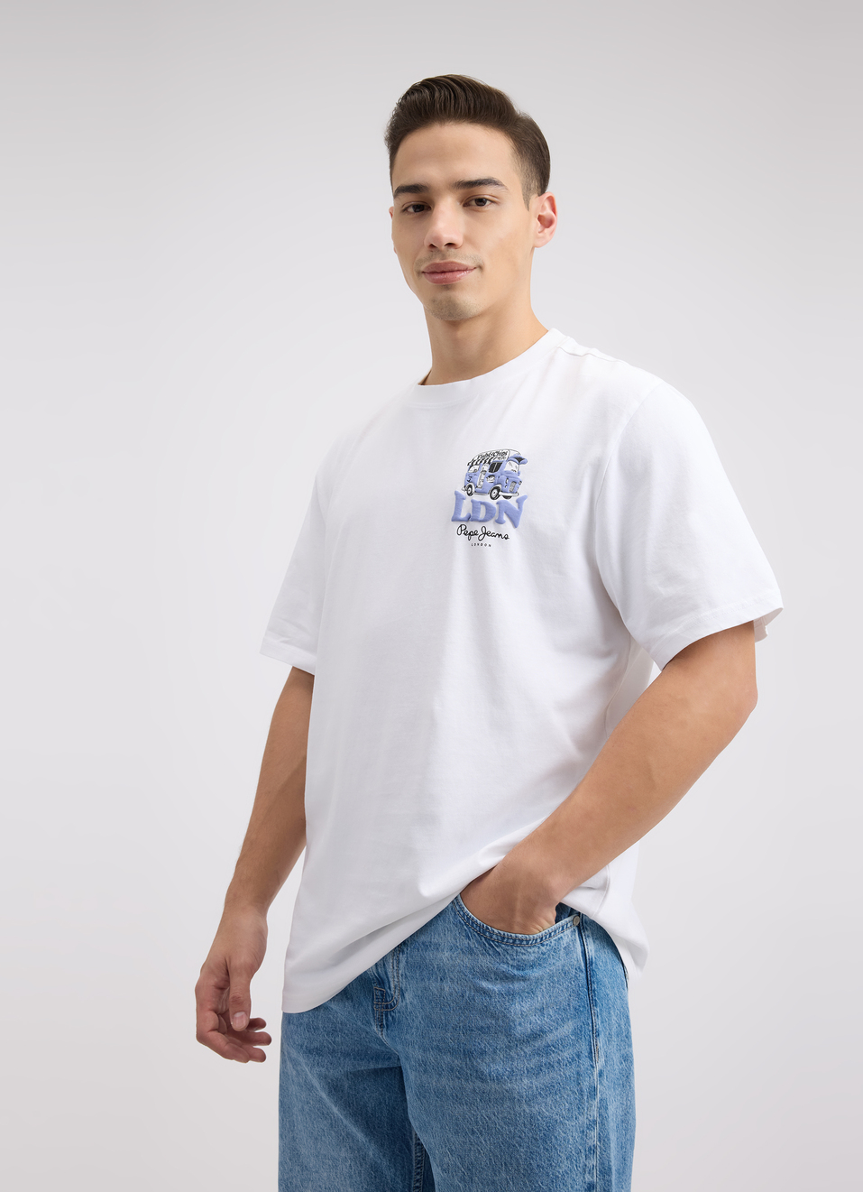 Men White Back Print Short Sleeve T-shirt, , large image number 3
