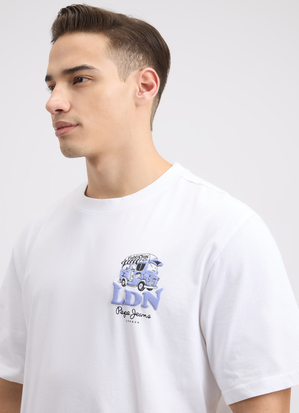 Men White Back Print Short Sleeve T-shirt, , large image number 4