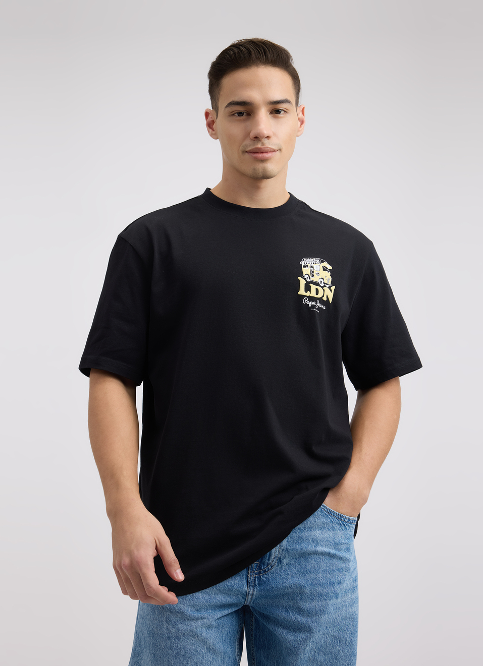 Men Black Back Print Short Sleeve T-shirt, , large image number 1