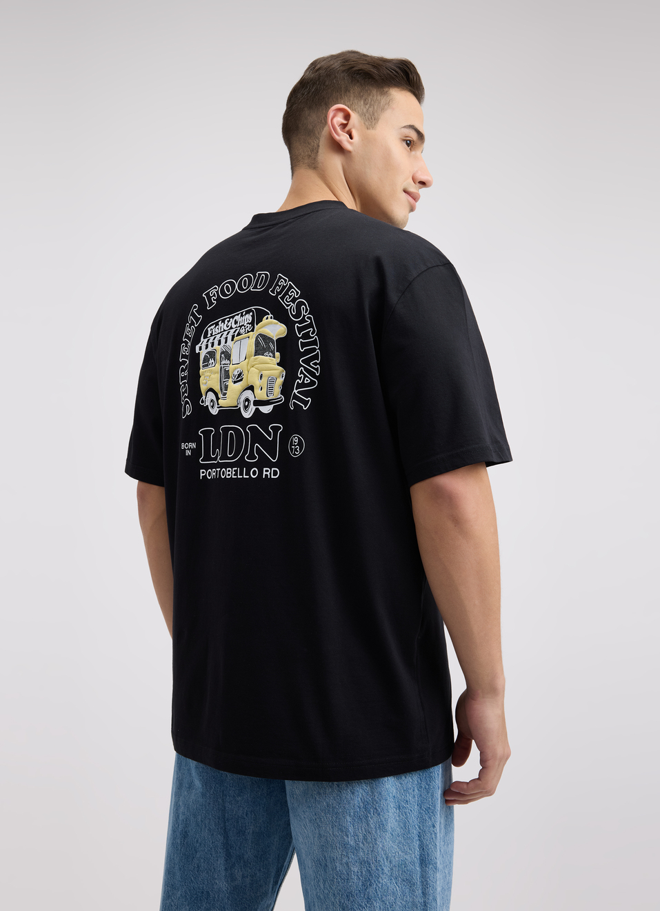 Men Black Back Print Short Sleeve T-shirt, , large image number 2