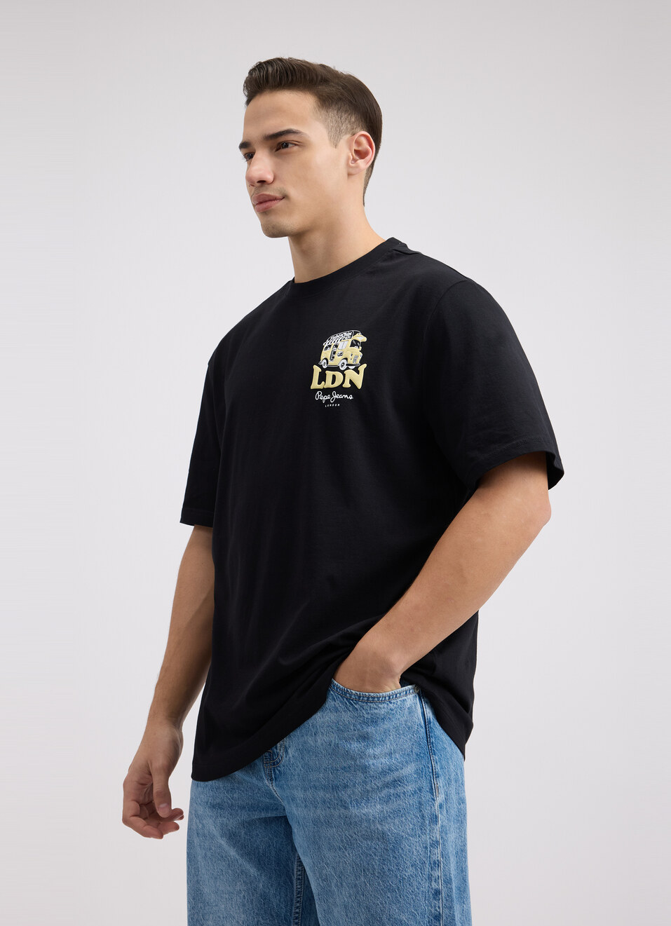 Men Black Back Print Short Sleeve T-shirt, , large image number 3