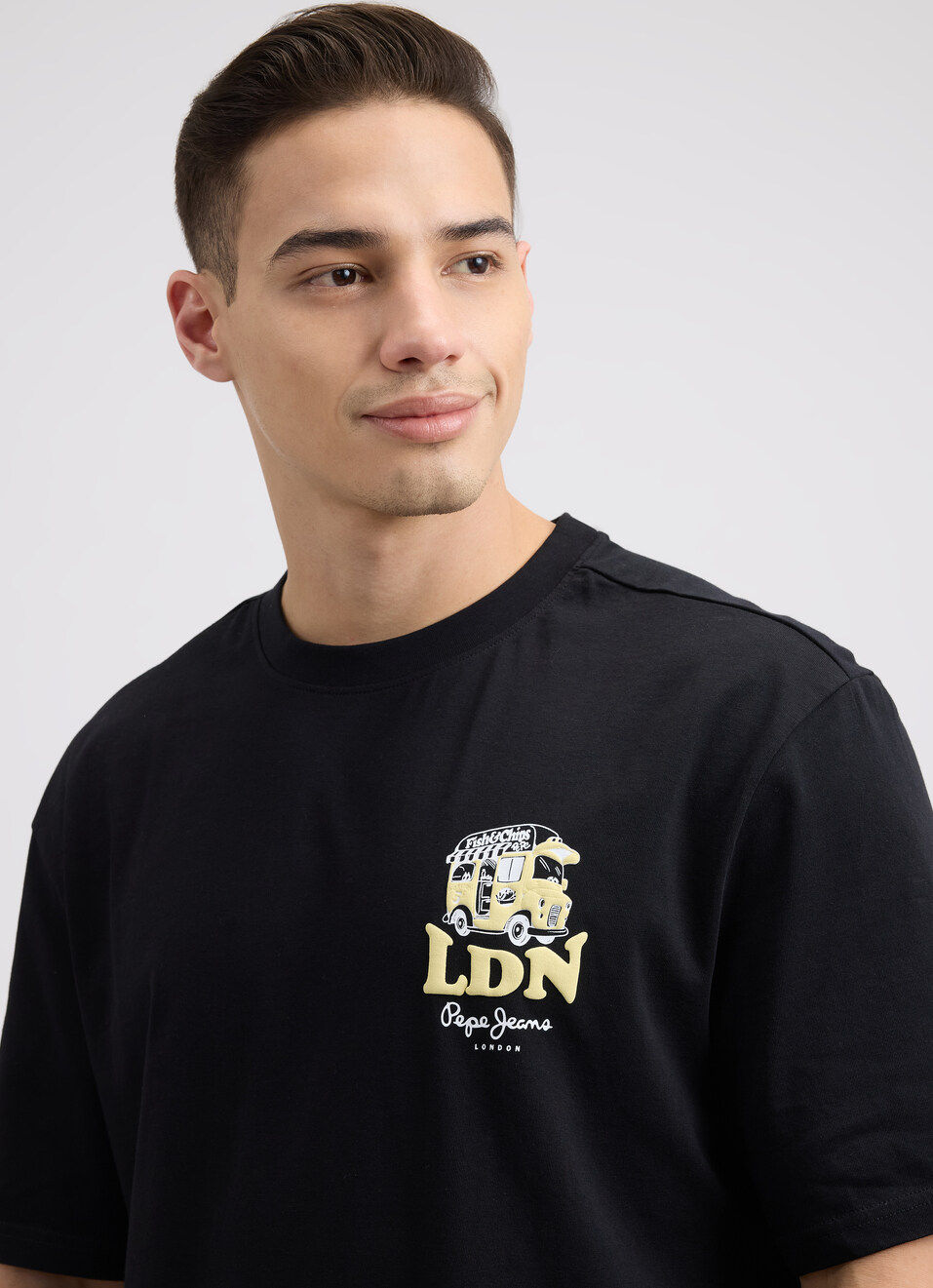 Men Black Back Print Short Sleeve T-shirt, , large image number 4